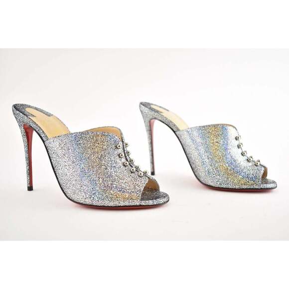 Christian Louboutin Predumule 100 Silver Nappa Mica Backless Mule Heel Pump 36.5 - Picture 4 of 12